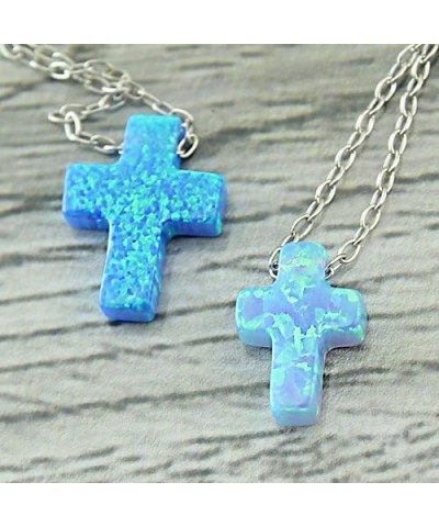 Blue Opal Cross Pendant Choker Necklace Sterling Silver Charming Collar Necklace Sky Blue $11.79 Necklaces