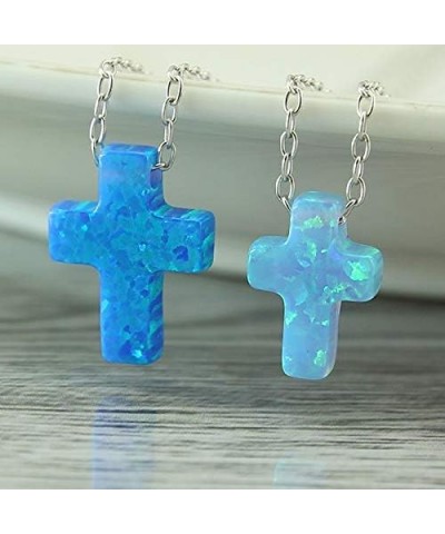 Blue Opal Cross Pendant Choker Necklace Sterling Silver Charming Collar Necklace Sky Blue $11.79 Necklaces