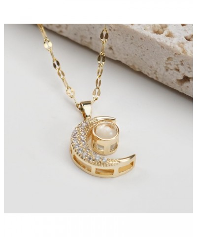 Moon Necklace Evil Eye Pendant for Women Girls 18K Gold Plated Singapore Chain Cubic Zirconia Protection Jewelry Birthday Gra...