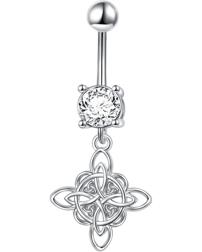 Celtic Belly Button Ring 925 Sterling Silver Dangle Witches Knot Barbell Belly Rings Navel Rings Bananabells for Women Body P...