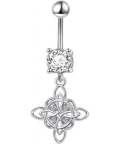 Celtic Belly Button Ring 925 Sterling Silver Dangle Witches Knot Barbell Belly Rings Navel Rings Bananabells for Women Body P...