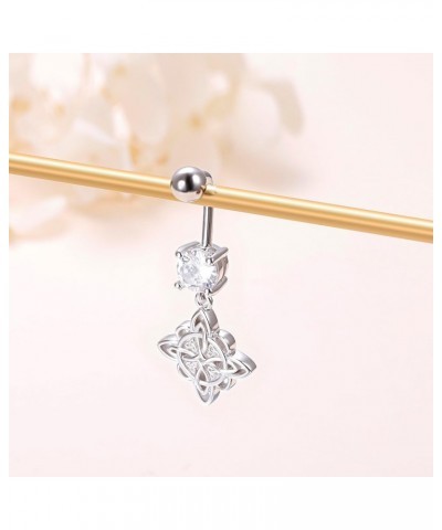 Celtic Belly Button Ring 925 Sterling Silver Dangle Witches Knot Barbell Belly Rings Navel Rings Bananabells for Women Body P...