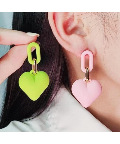 3D Acrylic Classic Love Heart Dangle Earrings 80 90s Retro Earrings Hot Pink Red Heart Earrings Valentine's Day Earrings for ...