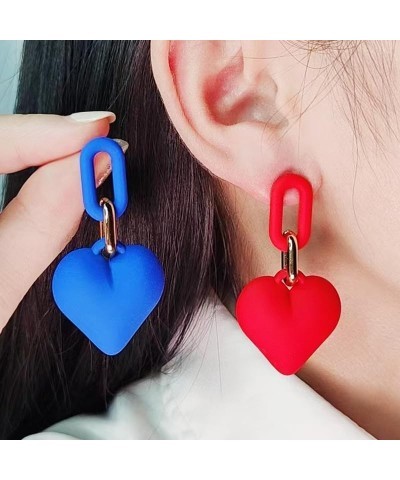 3D Acrylic Classic Love Heart Dangle Earrings 80 90s Retro Earrings Hot Pink Red Heart Earrings Valentine's Day Earrings for ...