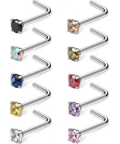 10-40PCS 22G Surgical Steel Diamond CZ Nose Stud Rings L Shaped Piercing Jewelry 1.5mm 2mm 2.5mm 3mm 10PCS - 2.5mm CZ $9.34 B...