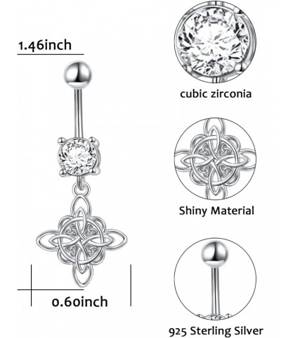 Celtic Belly Button Ring 925 Sterling Silver Dangle Witches Knot Barbell Belly Rings Navel Rings Bananabells for Women Body P...