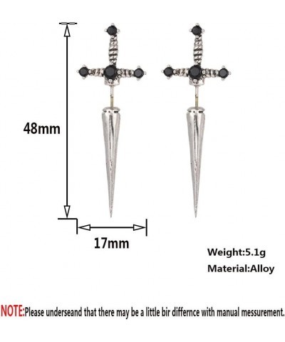 Gothic Sword Earrings Rhinestone Dagger Earrings Black Retro Sword Screw Earrings Cubic Zirconia Punk Sword Earrings Front Ba...