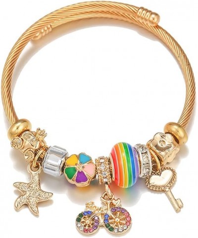 Charm Gold Bracelets Pride Rainbow Bracelet Cuff beaded Bangle Bracelets for Women and Girls Gold $6.11 Bracelets