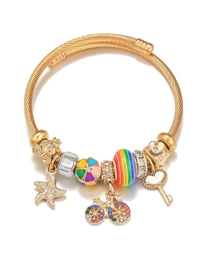 Charm Gold Bracelets Pride Rainbow Bracelet Cuff beaded Bangle Bracelets for Women and Girls Gold $6.11 Bracelets