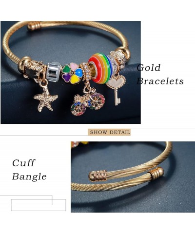 Charm Gold Bracelets Pride Rainbow Bracelet Cuff beaded Bangle Bracelets for Women and Girls Gold $6.11 Bracelets