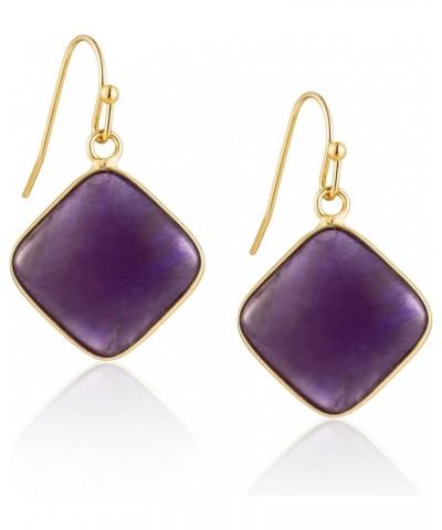 Square Crystal Huggie Earrings Fishhook Drop Earrings Gold Tone Purple $9.85 Earrings