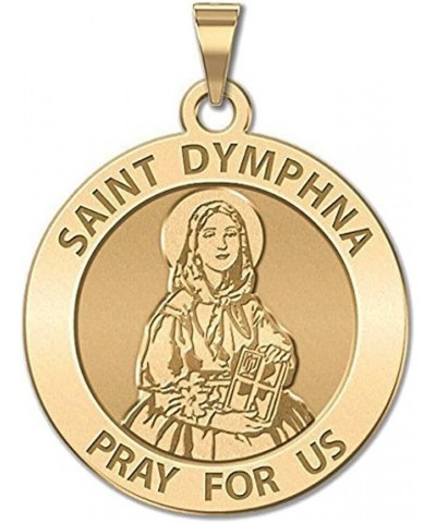 Saint Dymphna Round Religious Medal - in Sterling Silver and 10K or 14K Gold 3/4 x 3/4 Inch Medal With Engraving Solid 10k Ye...