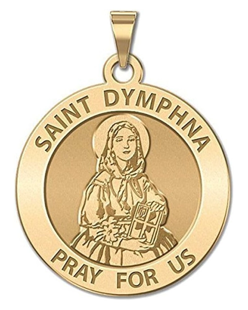 Saint Dymphna Round Religious Medal - in Sterling Silver and 10K or 14K Gold 3/4 x 3/4 Inch Medal With Engraving Solid 10k Ye...