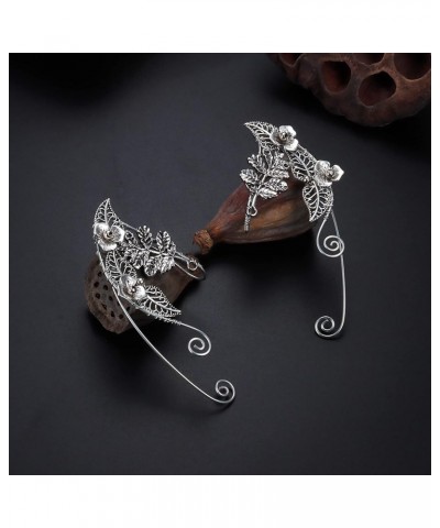 Elf Ear Cuffs Handmade Clip-on Earrings Handcraft Hollowed Leaf Pearl Beads Wing Tassel Filigree Elf Ear Jewelry for Fantasy ...