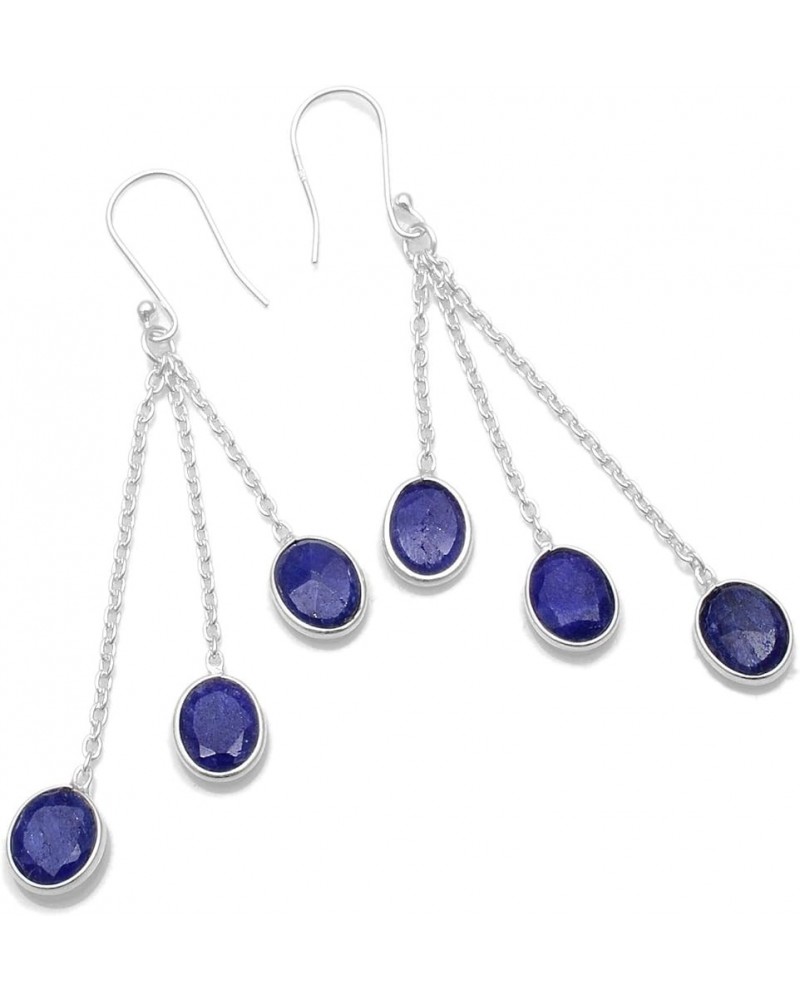 925 Sterling Silver Natural Gemstone Drop Dangle Earrings for Women blue sapphire $11.07 Earrings