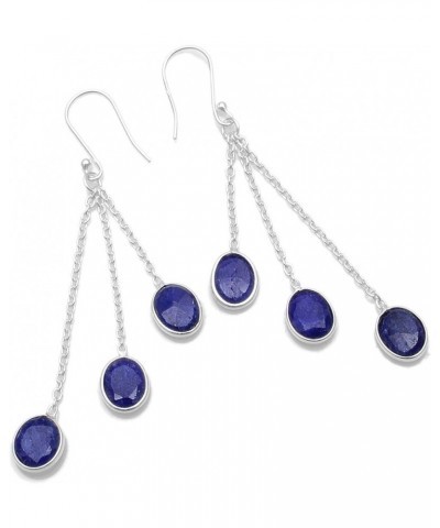 925 Sterling Silver Natural Gemstone Drop Dangle Earrings for Women blue sapphire $11.07 Earrings