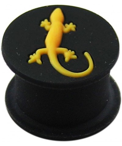 Embossed Yellow Gecko on Black Silicone Double Flared Flesh Ear Plugs - Sold by Piece 12.0 Millimeters $7.83 Body Jewelry