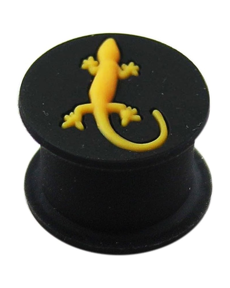 Embossed Yellow Gecko on Black Silicone Double Flared Flesh Ear Plugs - Sold by Piece 12.0 Millimeters $7.83 Body Jewelry