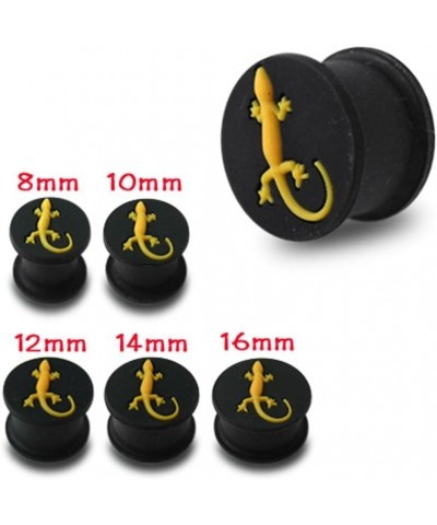 Embossed Yellow Gecko on Black Silicone Double Flared Flesh Ear Plugs - Sold by Piece 12.0 Millimeters $7.83 Body Jewelry