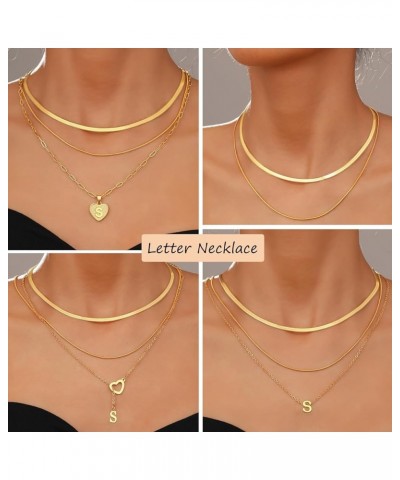 Gold Initial Necklaces for Women Girls, 3 Pcs 14K Gold Plated Letter Heart Pendant Necklaces, Dainty Gold Letter Necklace Set...