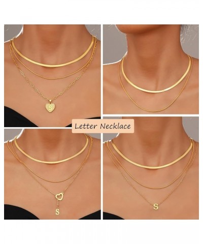 Gold Initial Necklaces for Women Girls, 3 Pcs 14K Gold Plated Letter Heart Pendant Necklaces, Dainty Gold Letter Necklace Set...