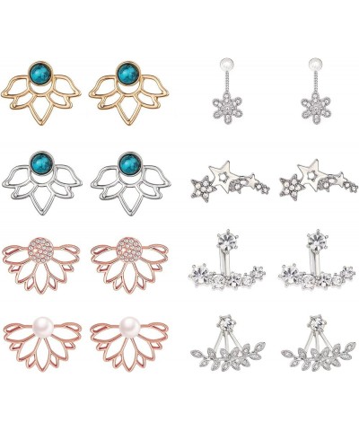 Fashion Hollow Lotus Flower Earrings Crystal Simple Chic Stud Earrings Set 8 Pairs Set4 $9.68 Earrings