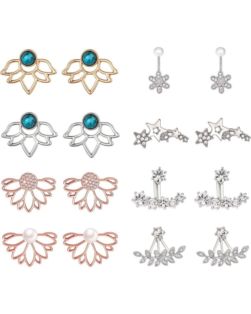 Fashion Hollow Lotus Flower Earrings Crystal Simple Chic Stud Earrings Set 8 Pairs Set4 $9.68 Earrings