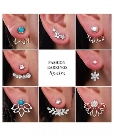 Fashion Hollow Lotus Flower Earrings Crystal Simple Chic Stud Earrings Set 8 Pairs Set4 $9.68 Earrings