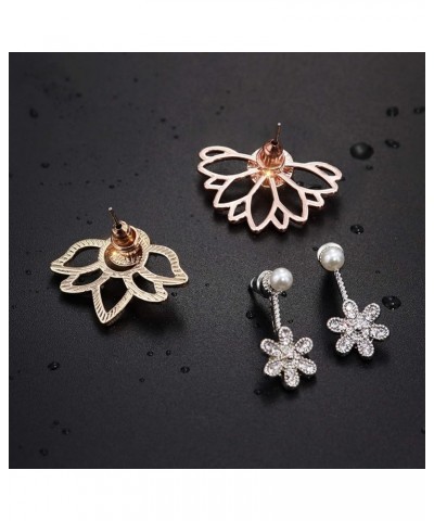 Fashion Hollow Lotus Flower Earrings Crystal Simple Chic Stud Earrings Set 8 Pairs Set4 $9.68 Earrings