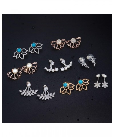 Fashion Hollow Lotus Flower Earrings Crystal Simple Chic Stud Earrings Set 8 Pairs Set4 $9.68 Earrings