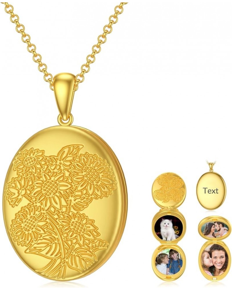 10K 14K 18K Solid Gold/Plated Gold Oval Locket That Holds Multi Pictures Personalized Oval Sunflower/Starburst/Rose Locket Ne...