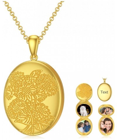 10K 14K 18K Solid Gold/Plated Gold Oval Locket That Holds Multi Pictures Personalized Oval Sunflower/Starburst/Rose Locket Ne...