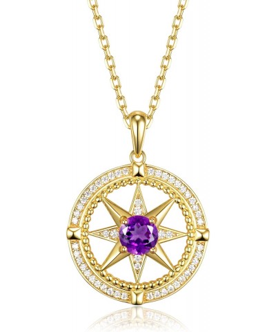 Birthstone Necklace for Women, 925 amethyst necklace sterling silver,18k Gold Plated Compass pendant necklace, Mother's Day M...