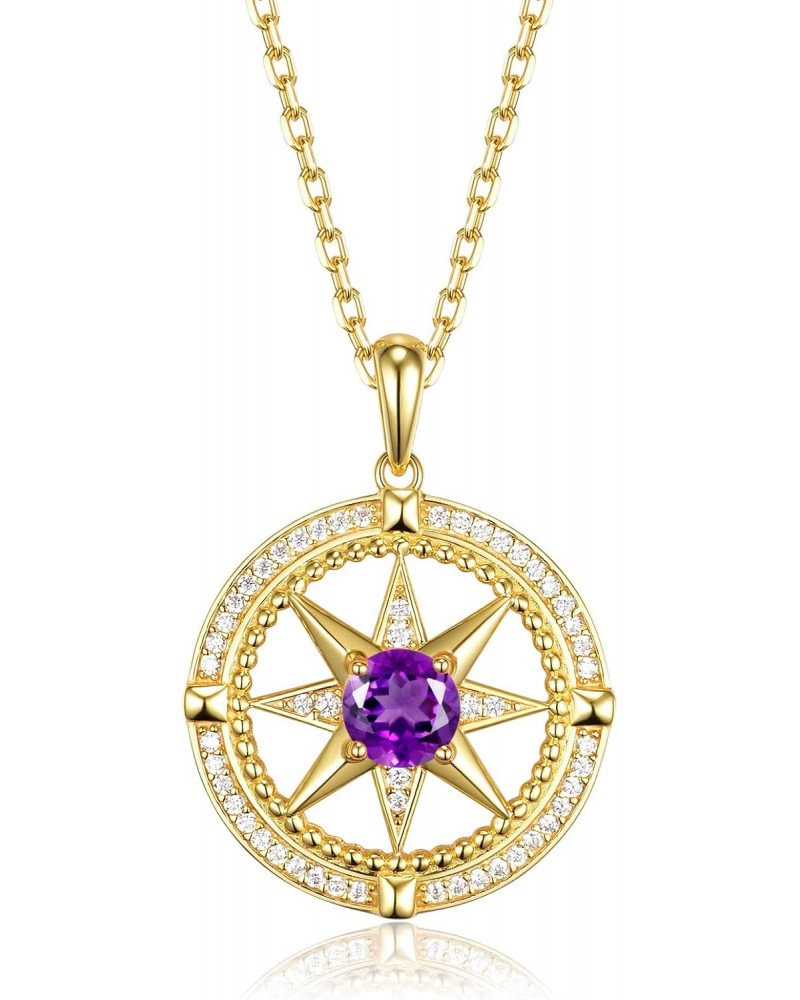 Birthstone Necklace for Women, 925 amethyst necklace sterling silver,18k Gold Plated Compass pendant necklace, Mother's Day M...