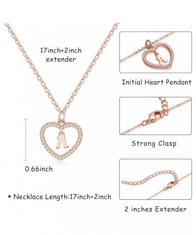 Initial Heart Necklace for Women CZ Heart Letter A-Z Name Alphabet Pendant Necklace Valentine's Day gift Rose Gold Plated C $...