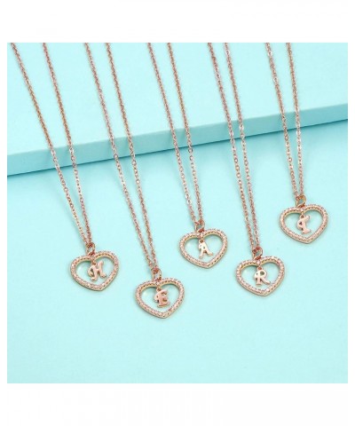 Initial Heart Necklace for Women CZ Heart Letter A-Z Name Alphabet Pendant Necklace Valentine's Day gift Rose Gold Plated C $...