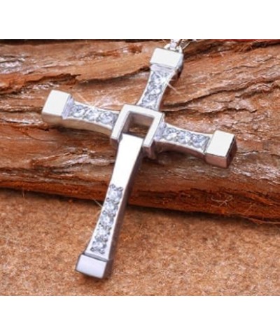 Genuine S925 Silver Fast and FF10 Dominic Jakob Toretto Cross Pendant Necklace Men Women ~ Inlaid 5A Zircons Rotatable pendan...