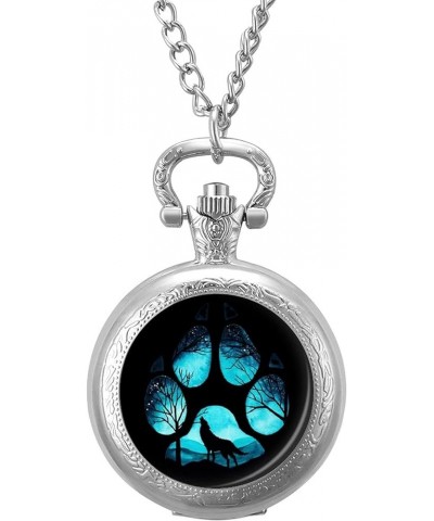 Paw Galaxy Night Wolf Custom Quartz Pocket Watch Classic Vintage with Chain Arabic Numerals Scale silver-style $15.92 Necklaces