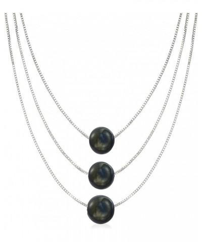 9-9.5mm Cultured Pearl 3-Strand Layered Necklace Cultured Black Pearl in Sterling Silver 20.0 Inches $39.81 Necklaces