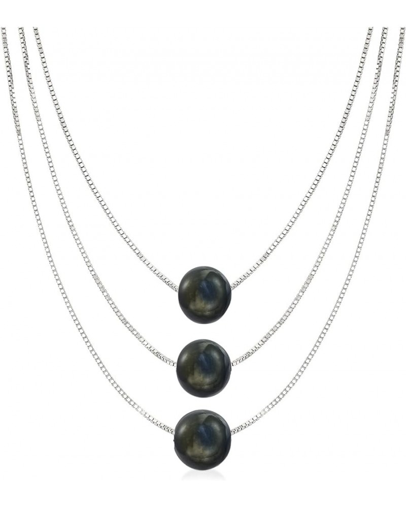 9-9.5mm Cultured Pearl 3-Strand Layered Necklace Cultured Black Pearl in Sterling Silver 20.0 Inches $39.81 Necklaces