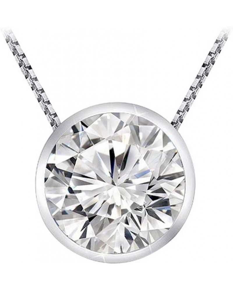 0.5 Carat 14K White Gold Round Diamond Bezel Solitaire Pendant Necklace H-I Color I2 Clarity 20" Silver Chain 14K White Gold ...