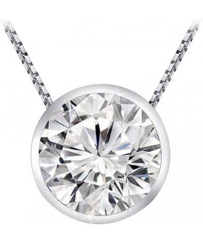 0.5 Carat 14K White Gold Round Diamond Bezel Solitaire Pendant Necklace H-I Color I2 Clarity 20" Silver Chain 14K White Gold ...