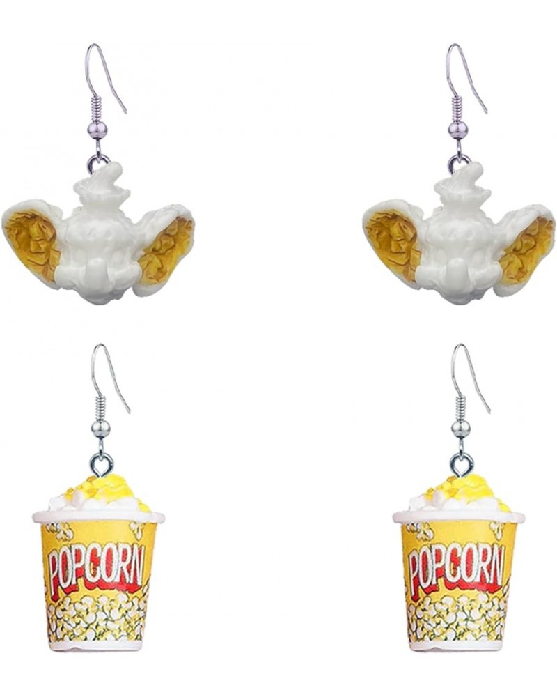 2 Pairs Charm Popcorn Resin Drop Dangle Earrings Cute Funny Cartoon Emotional Snacks Food Earrings For Women Girls style -2 $...