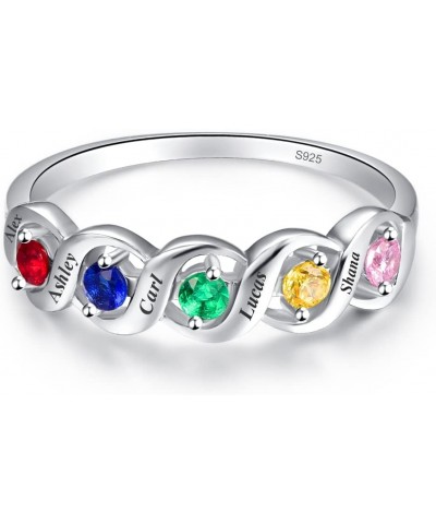 Personalized Mothers Ring with 2-5 Simulated Birthstone 925 Sterling Silver Promise Rings Customized Engraved 3-5 Names Engag...