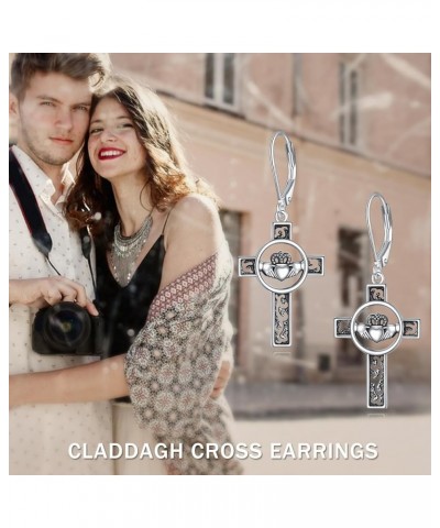 Celtic Cross Earrings Sterling Silver Irish Cross Drop Dangle Earrings Fashion Jewelry Gift for Women Girls Claddagh Cross $1...