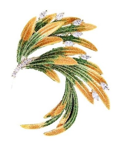 14K Gold Phoenix Tail Feather Brooch, Sparkling Moissanite Enamel Brooch - Beautiful Brooch Jewelry Gift Yellow $67.95 Brooch...