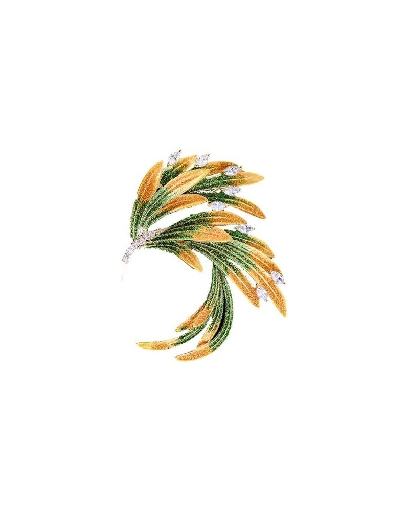 14K Gold Phoenix Tail Feather Brooch, Sparkling Moissanite Enamel Brooch - Beautiful Brooch Jewelry Gift Yellow $67.95 Brooch...