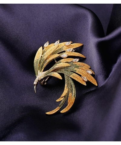 14K Gold Phoenix Tail Feather Brooch, Sparkling Moissanite Enamel Brooch - Beautiful Brooch Jewelry Gift Yellow $67.95 Brooch...