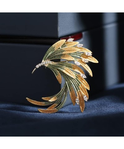 14K Gold Phoenix Tail Feather Brooch, Sparkling Moissanite Enamel Brooch - Beautiful Brooch Jewelry Gift Yellow $67.95 Brooch...