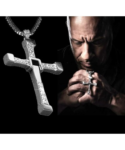 Genuine S925 Silver Fast and FF10 Dominic Jakob Toretto Cross Pendant Necklace Men Women ~ Inlaid 5A Zircons Rotatable pendan...